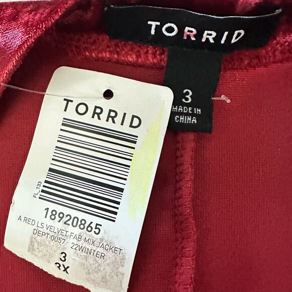 TORRID 3 Womens Jacket 3X Red Crushed Velvet Open Front Long Line Witchy Grunge - Picture 2 of 11